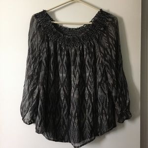 JOIE Black Print Silk Chiffon Smocked Blouse XS